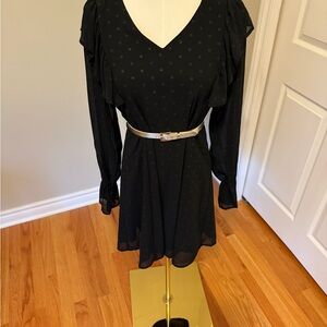Chic Black Polka Dot Long Sleeve Dress